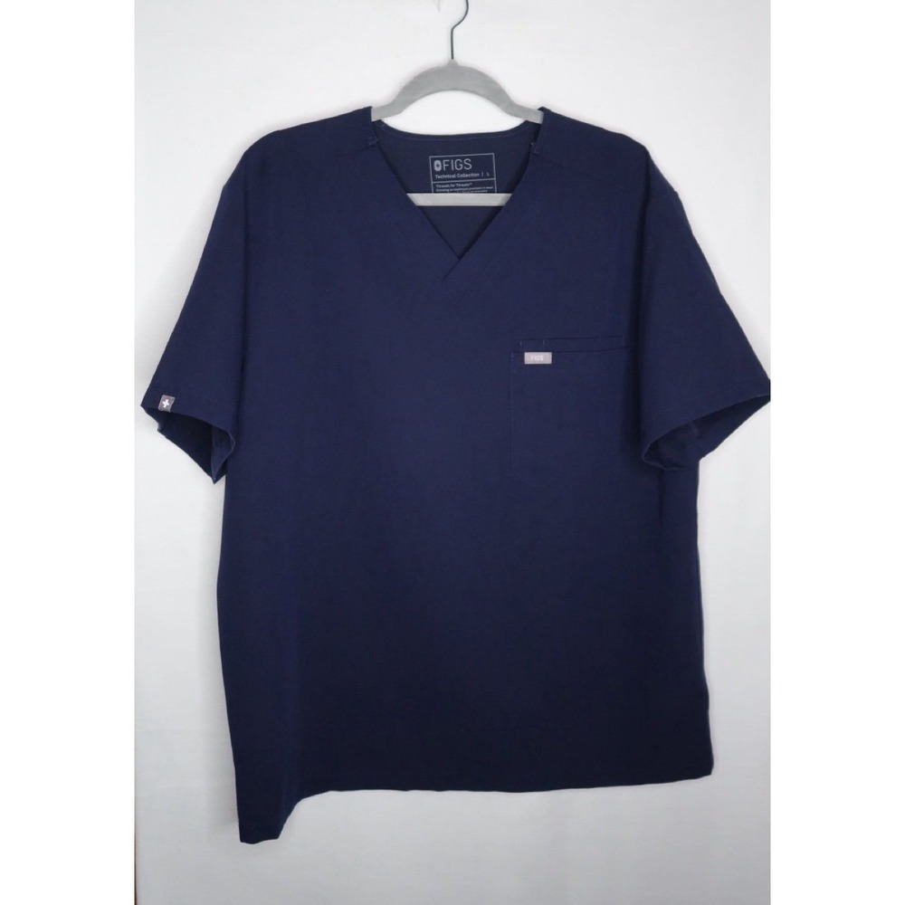 FIGS Leon Scrub Top Women L Navy Blue V Neck Stretch Medicalโ Uniform Workwear